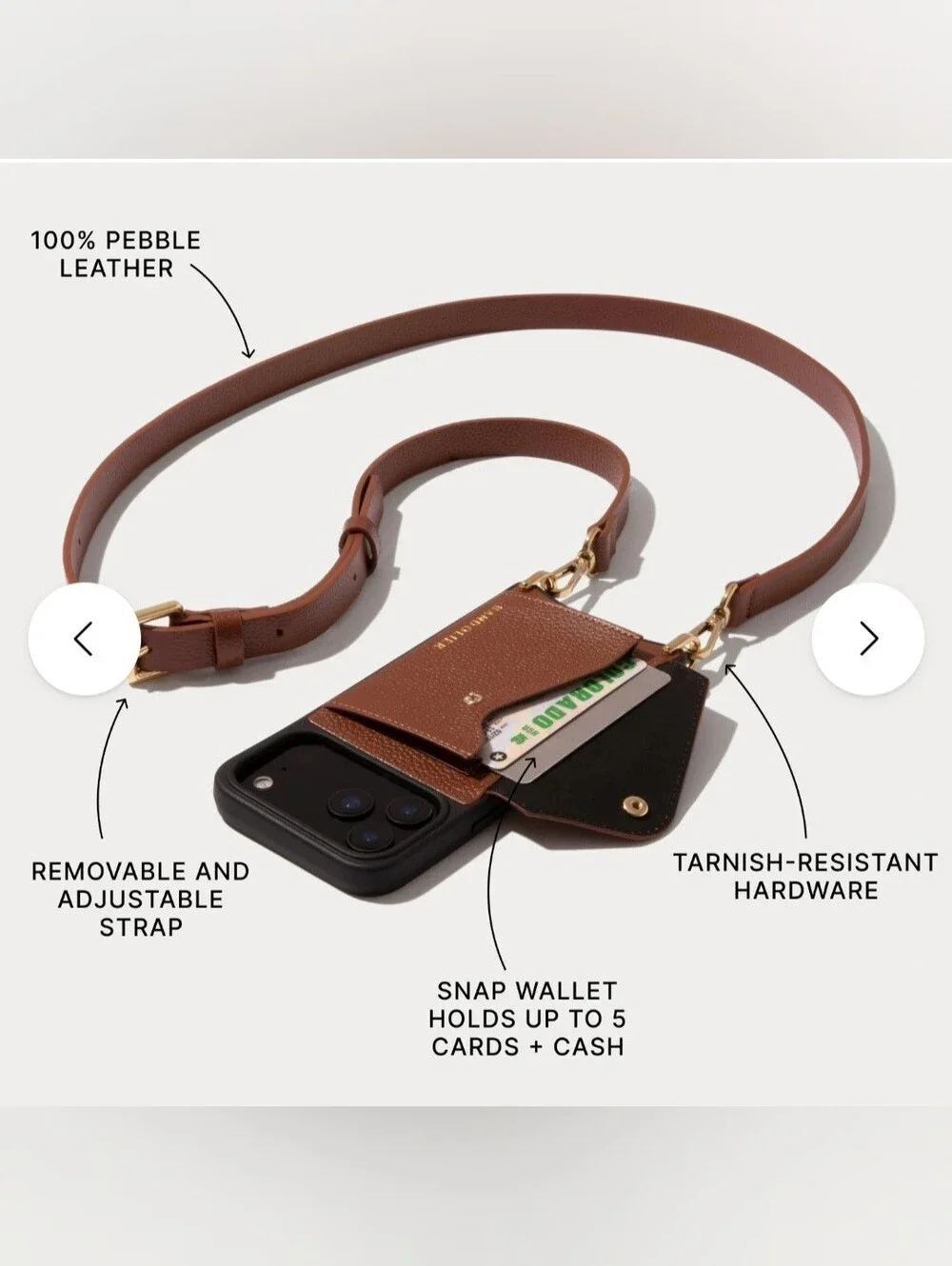 HaileyCrossbody IPhone 16 Pro Case Brown Cognac/Gold